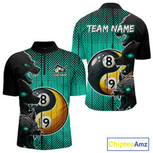 Load image into Gallery viewer, Funny Yin Yang Eyes Of Wolf Billiard Shirts For Men Custom 8 &amp; 9 Ball Billiard Jersey|Turquoise TDM4441