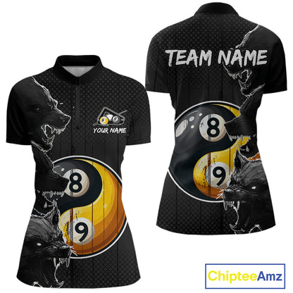 Funny Yin Yang Eyes Of Wolf Billiard Shirts For Women Custom 8 & 9 Ball Billiard Jersey | Black TDM4442