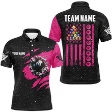 Load image into Gallery viewer, Breast Cancer American Flag Custom Pink And Black Men Billiard Shirts, Patriotic Billiard Jerseys TDM2360