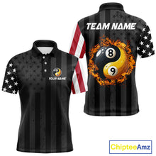 Load image into Gallery viewer, Black US Flag Yin-Yang 8 Ball &amp; 9 Ball Custom Billiard Shirts For Men Funny Billiard Jerseys TDM4683