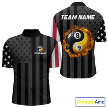 Load image into Gallery viewer, Black US Flag Yin-Yang 8 Ball &amp; 9 Ball Custom Billiard Shirts For Men Funny Billiard Jerseys TDM4683