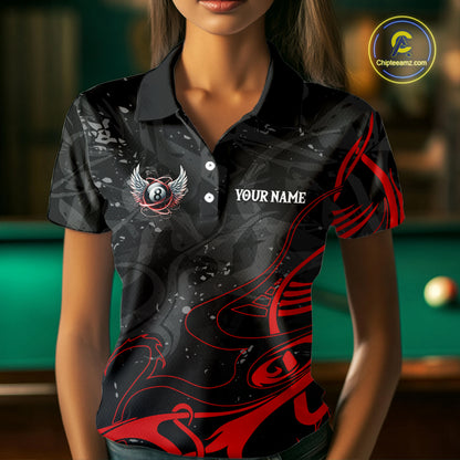 Personalized Black And Red 8 Ball Wings Billiard Shirt For Women Custom Tribal Pool Team Jersey TDM4684
