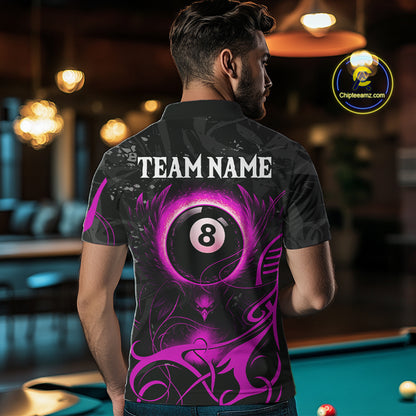 Personalized Black And Purple 8 Ball Wings Billiard Shirt For Men Custom Tribal Pool Team Jersey TDM4685