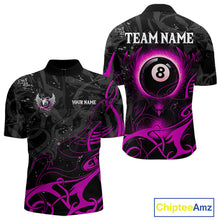 Load image into Gallery viewer, Personalized Black And Purple 8 Ball Wings Billiard Shirt For Men Custom Tribal Pool Team Jersey TDM4685