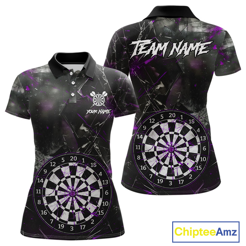 Personalized Purple Break Glass Darts Shirt For Women Custom Darts Team Jersey Polo & 1/4 Zip TDM5101