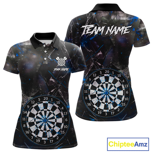 Personalized Blue Break Glass Darts Shirt For Women Custom Darts Team Jersey Polo & 1/4 Zip TDM5103