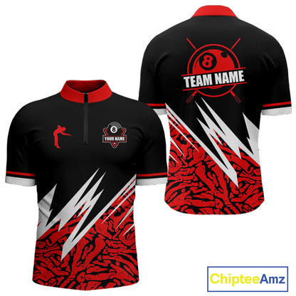 Personalized 8 Ball Billiard Jersey For Men Custom Black And Red Pool Team Shirt Polo & 1/4 Zip TDM5108