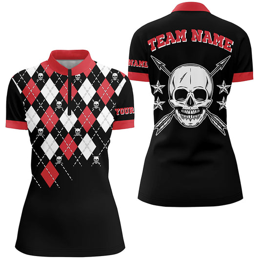 Personalized Archery Skull Arrow Custom Name Argyle Pattern Quarter-Zip Shirts For Women  TDM0645