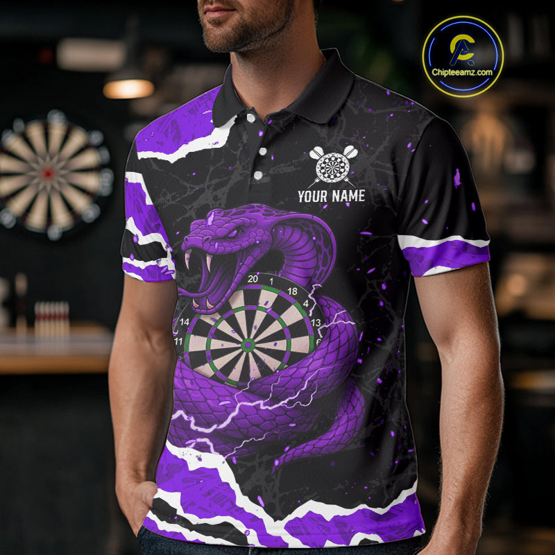 Black And Purple Dartboard Cobra Snakes Darts Polo & 1/4 Zip Custom Mens Darts Shirt, Darts Jersey TDM5337