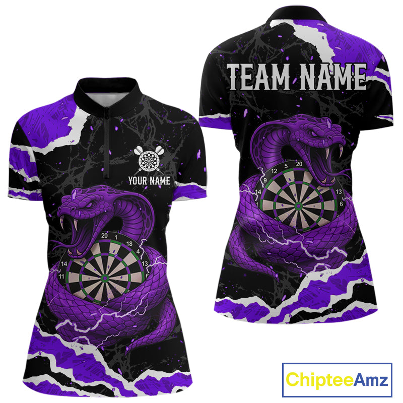 Black And Purple Dartboard Cobra Snakes Darts Polo & 1/4 Zip Custom Womens Darts Shirt, Darts Jersey TDM5337