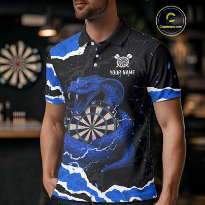 Black And Blue Dartboard Cobra Snakes Darts Polo & 1/4 Zip Custom Mens Darts Shirt, Darts Jersey TDM5338
