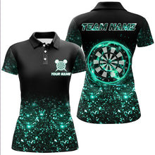 Load image into Gallery viewer, Black Turquoise Light Women Darts Polo &amp; Quarter Zip Shirt Custom Dart Shirts For Team Darts Jerseys TDM3334