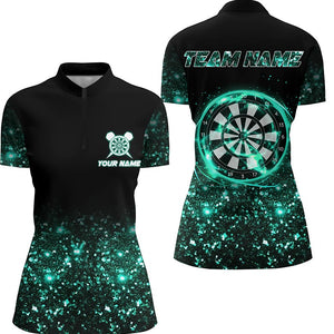 Black Turquoise Light Women Darts Polo & Quarter Zip Shirt Custom Dart Shirts For Team Darts Jerseys TDM3334