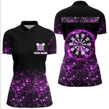 Load image into Gallery viewer, Black And Purple Light Women Darts Polo &amp; Quarter Zip Shirt Custom Dart Shirts For Team Darts Jersey TDM3335