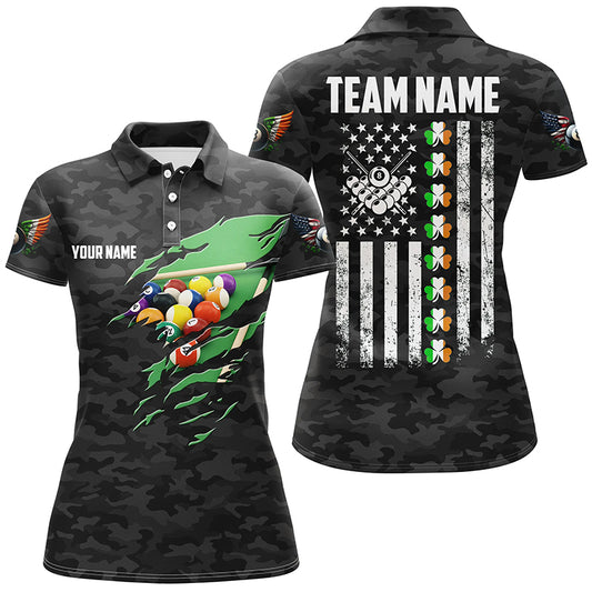 Billiard St Patrick Day Vintage American Flag Women Polo Shirts, Patriotic Billiard Team Jerseys TDM1000