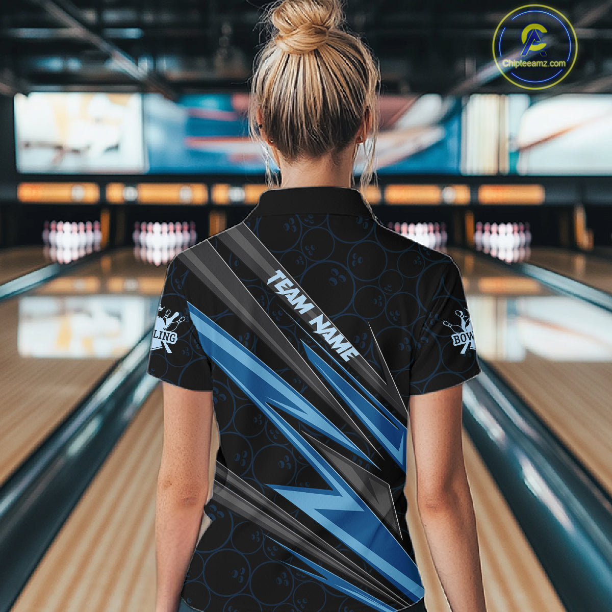 Black And Blue Bowling Jersey For Women Custom Bowling Tournament Team Shirt Polo & 1/4 Zip TDM5821