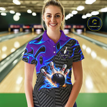 Load image into Gallery viewer, Custom Blue Purple Bowling Jersey For Women, Bowling Tournament Team Shirt Polo &amp; Quarter Zip TDM5826