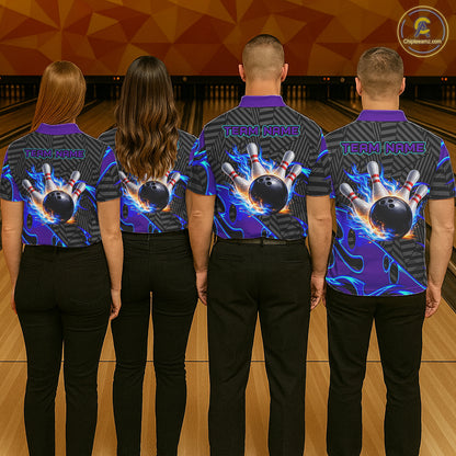 Custom Blue Purple Bowling Jersey For Women, Bowling Tournament Team Shirt Polo & Quarter Zip TDM5826
