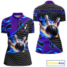 Load image into Gallery viewer, Custom Blue Purple Bowling Jersey For Women, Bowling Tournament Team Shirt Polo &amp; Quarter Zip TDM5826