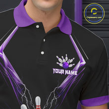 Load image into Gallery viewer, Custom Purple Bowling Jersey For Men, Crystal Lightning Bowling League Shirt Team Polo &amp; 1/4 Zip TDM6428