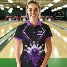 Load image into Gallery viewer, Custom Purple Bowling Jersey For Women, Crystal Lighting Bowling League Shirt Team Polo &amp; 1/4 Zip TDM6428
