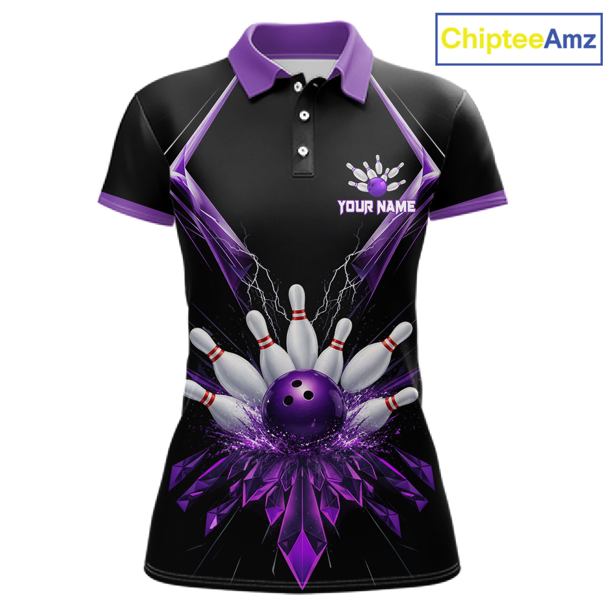 Custom Purple Bowling Jersey For Women, Crystal Lighting Bowling League Shirt Team Polo & 1/4 Zip TDM6428