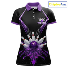 Load image into Gallery viewer, Custom Purple Bowling Jersey For Women, Crystal Lighting Bowling League Shirt Team Polo &amp; 1/4 Zip TDM6428