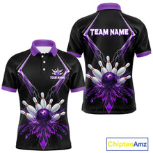 Load image into Gallery viewer, Custom Purple Bowling Jersey For Men, Crystal Lightning Bowling League Shirt Team Polo &amp; 1/4 Zip TDM6428