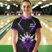 Load image into Gallery viewer, Custom Purple Bowling Jersey For Women, Crystal Lighting Bowling League Shirt Team Polo &amp; 1/4 Zip TDM6428
