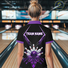 Load image into Gallery viewer, Custom Purple Bowling Jersey For Women, Crystal Lighting Bowling League Shirt Team Polo &amp; 1/4 Zip TDM6428