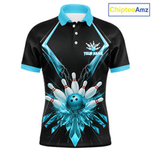 Load image into Gallery viewer, Custom Blue Bowling Jersey For Men, Crystal Lightning Bowling League Shirt Team Polo &amp; 1/4 Zip TDM6429