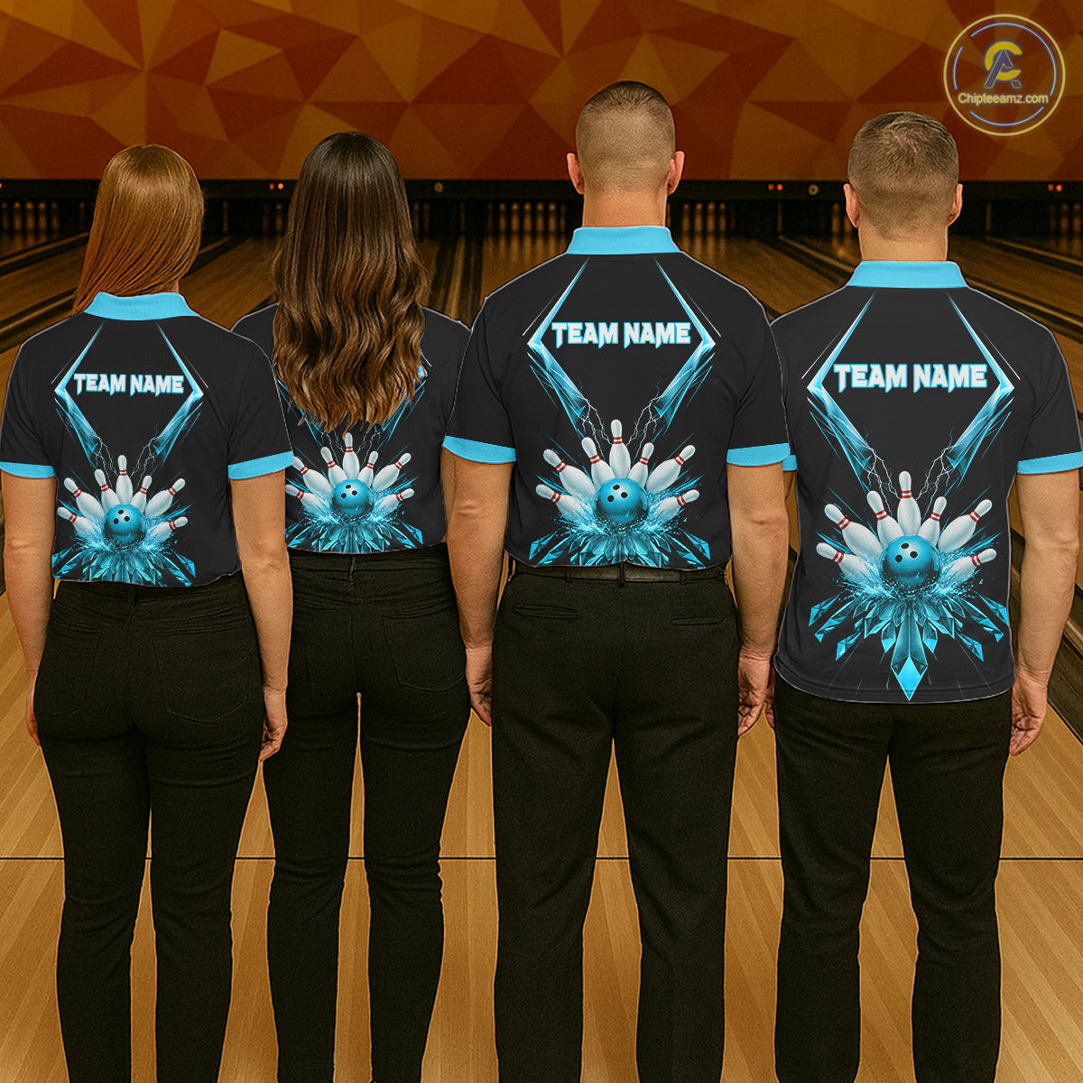 Custom Blue Bowling Jersey For Men, Crystal Lightning Bowling League Shirt Team Polo & 1/4 Zip TDM6429