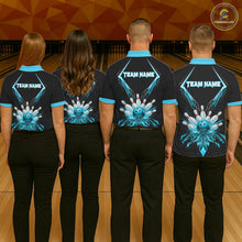 Load image into Gallery viewer, Custom Blue Bowling Jersey For Men, Crystal Lightning Bowling League Shirt Team Polo &amp; 1/4 Zip TDM6429