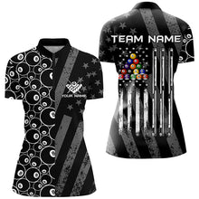 Load image into Gallery viewer, Custom Black Retro US Flag Billiard Polo &amp; Quarter-Zip Shirts For Women, Patriotic Pool Player Shirts TDM1710