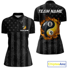 Load image into Gallery viewer, Black US Flag Ying And Yang 8 Ball &amp; 9 Ball Custom Billiard Shirts For Women Funny Billiard Jerseys TDM4082