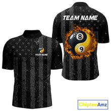 Load image into Gallery viewer, Black US Flag Ying And Yang 8 Ball &amp; 9 Ball Custom Billiard Shirts For Men Funny Billiard Jerseys TDM4082