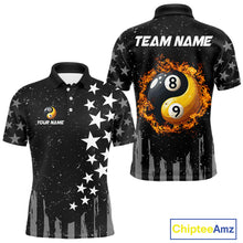 Load image into Gallery viewer, Black US Flag Ying And Yang 8 Ball &amp; 9 Ball Custom Billiard Shirts For Men Funny Billiard Jerseys TDM4083