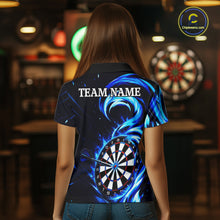 Load image into Gallery viewer, Black And Blue Flame Darts Shirt For Women, Custom Darts League Team Jersey Polo &amp; Quarter Zip TDM6631