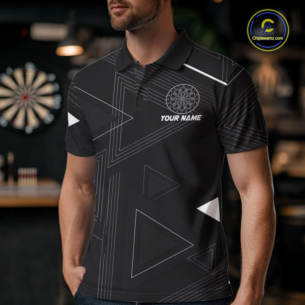 Personalized Black And White Geometric Darts Shirts For Men, Custom Darts Team Jersey Polo & 1/4 Zip TDM6632