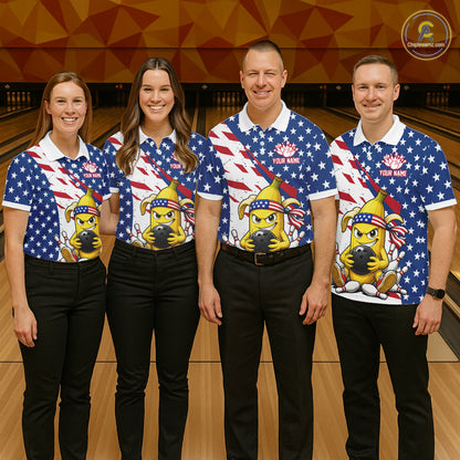 Funny Banana American Flag Bowling Jersey For Men, Custom Patriotic Bowling Shirts Polo & 1/4 Zip TDM6636