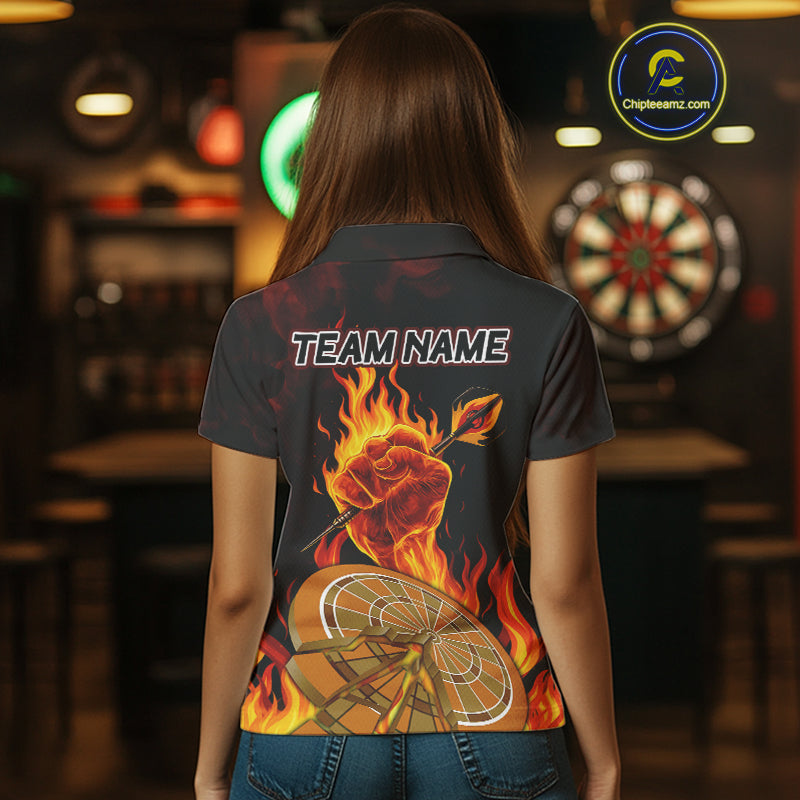 Flame Darts & Crack Dartboard 3D Custom Red Dart Polo Shirts For Women, Dart Jerseys NYN0809
