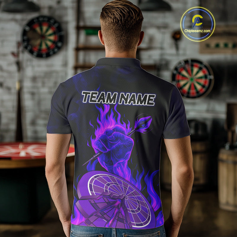 Flame Darts & Crack Dartboard 3D Custom Purple Dart Polo Shirts For Men, Dart Jerseys NYN0810