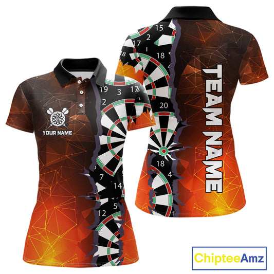 Personalized Fiery Orange Dartboard Crack Darts Shirt For Women, Funny Darts Jersey Polo & 1/4 Zip TDM4449