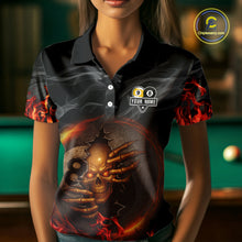 Load image into Gallery viewer, Funny Skull Billiard 8 Ball &amp; 9 Ball Pool Shirt For Women Custom Orange Flame Billiard Team Jerseys TDM4451