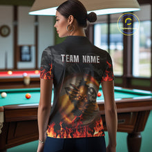 Load image into Gallery viewer, Funny Skull Billiard 8 Ball &amp; 9 Ball Pool Shirt For Women Custom Orange Flame Billiard Team Jerseys TDM4451