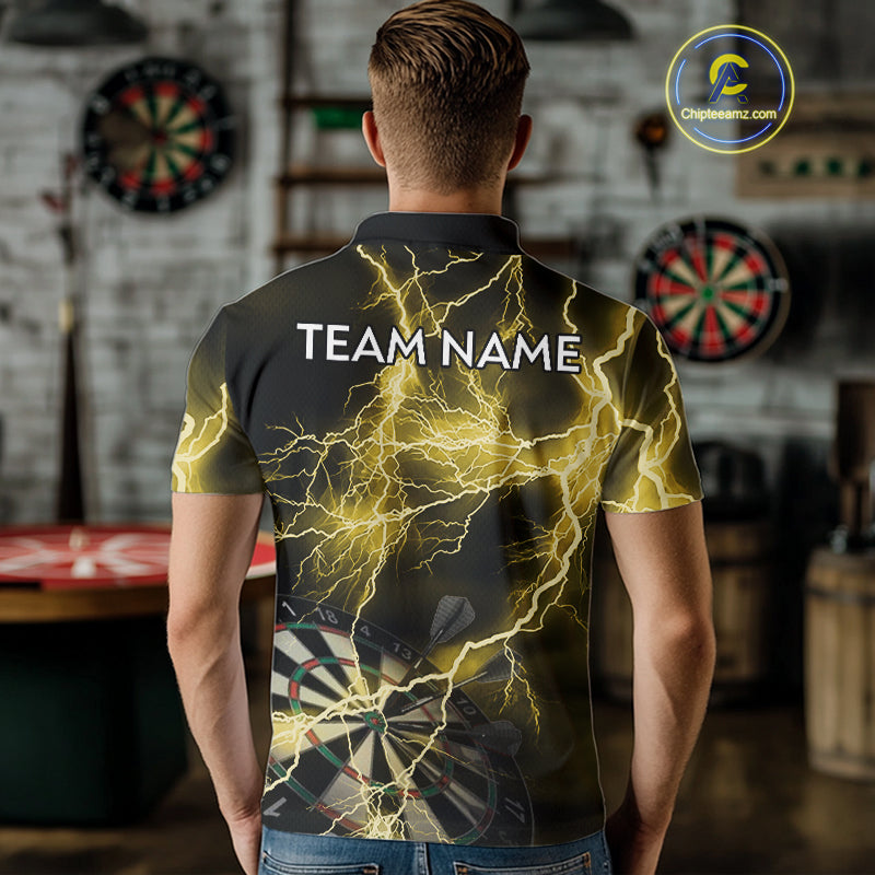 Thunder Lightning Yellow Darts Shirt With Pocket For Men Custom Dart Jersey TDM4695