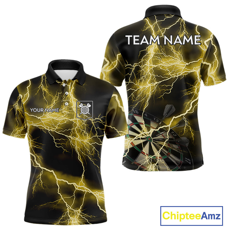 Thunder Lightning Yellow Darts Shirt With Pocket For Men Custom Dart Jersey TDM4695