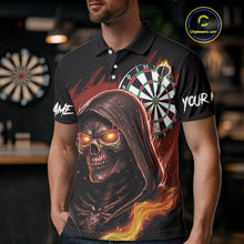 Load image into Gallery viewer, Personalized Red Death Skeleton Fire Dart Shirts For Men Custom Skull Dart Jersey Polo &amp; 1/4 Zip TDM4891