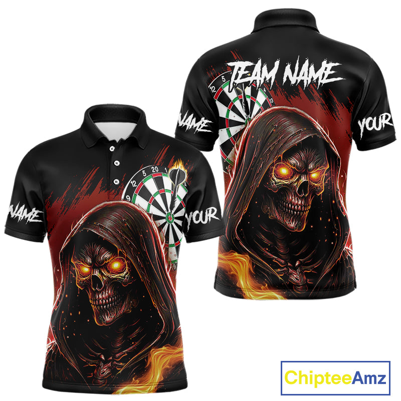 Personalized Red Death Skeleton Fire Dart Shirts For Men Custom Skull Dart Jersey Polo & 1/4 Zip TDM4891
