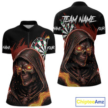 Load image into Gallery viewer, Personalized Red Death Skeleton Fire Dart Shirts For Women Custom Skull Dart Jersey Polo &amp; 1/4 Zip TDM4891